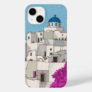 Coque Pour iPhone 14 Oia Santorini Île Grèce Illustration lunaire