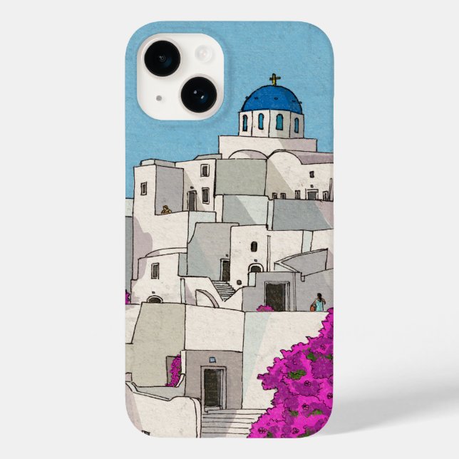 Coques Case-Mate iPhone Oia Santorini Île Grèce Illustration lunaire (Verso)