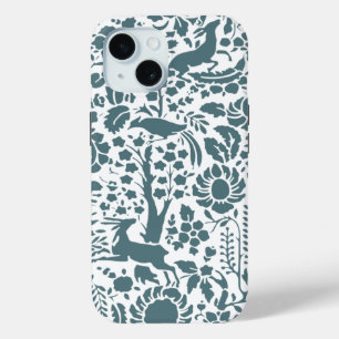 Coque Pour iPhone 15 Oiseau, Cerf, motif folklorique des arbres