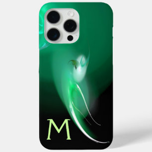 COQUE iPhone 15 PRO MAX OISEAU CLAIR / MONOGRAMME ABSTRAIT NOIR ET VERT