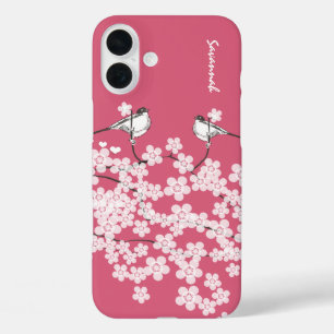 Coques iPhone 16 Plus Oiseau de amour mésange Branche de fleurs de ceris
