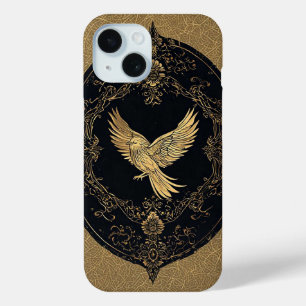 Coque Pour iPhone 15 Oiseau doré élégant dans un cadre ancien orné