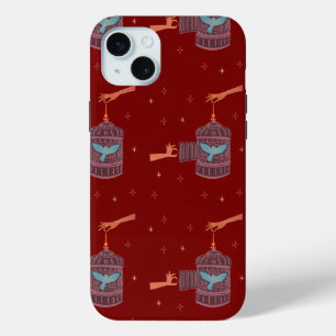 Coque iPhone 15 Mini Oiseau libre Cage à oiseaux Art folklorique Main