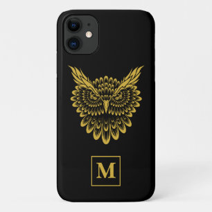 Case-Mate iPhone Case Oiseau prédateur Elégant Chouette Noire Maillée Or