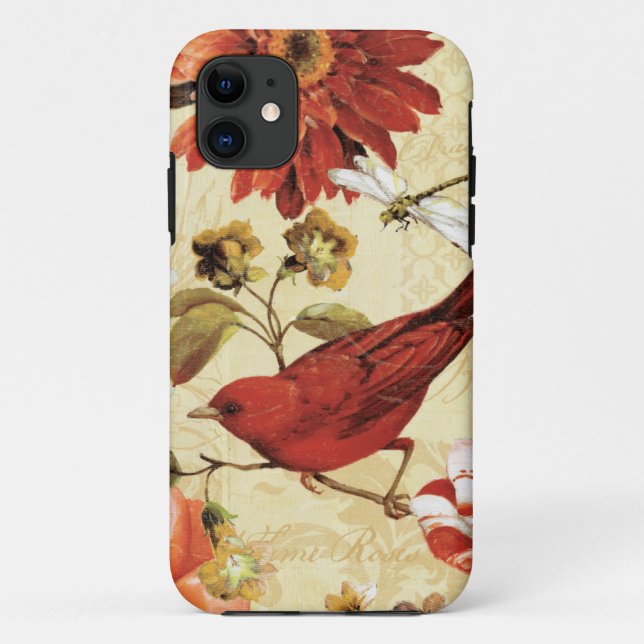 Coques Case-Mate iPhone Oiseau rouge dans un jardin d'agrément (Dos)