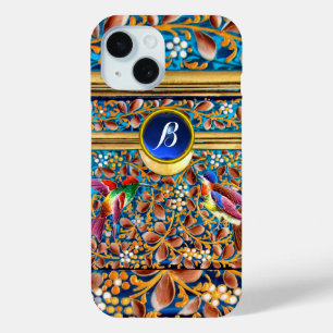 COQUE POUR iPhone 15 OISEAUX COLORÉS ET ÉPAULES FLORALES MONOGRAMME DE