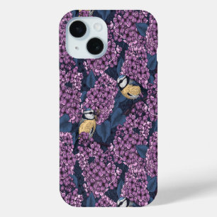 Coque Pour iPhone 15 Oiseaux dans le jardin violet lilas