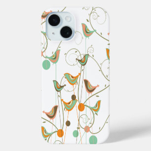 Coque Pour iPhone 15 Oiseaux d'été d'Orange Whimsical Moderne
