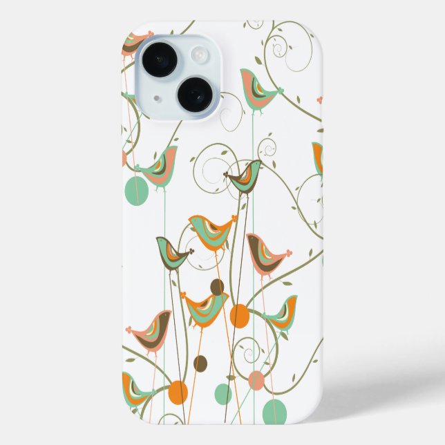 Coques Case-Mate iPhone Oiseaux d'été d'Orange Whimsical Moderne (Verso)
