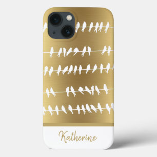 Case-Mate iPhone Case Oiseaux d'hirondelle d'or modernes sur fils Nom