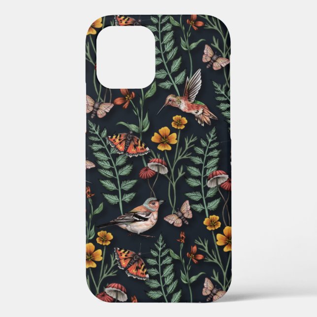 Coques Case-Mate iPhone Oiseaux du jardin foncé et papillons (Verso)
