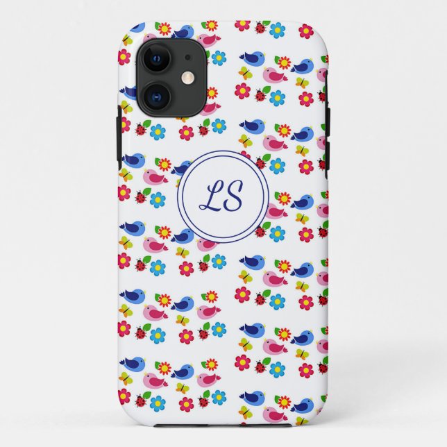 Coques Case-Mate iPhone Oiseaux et fleurs printemps motif blanc (Dos)