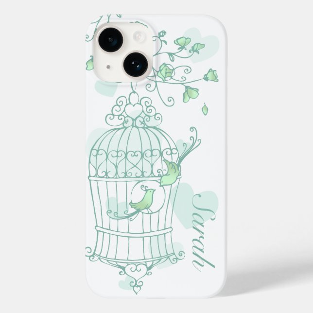 Coques Case-Mate iPhone Oiseaux et menthe à cage nom vert aqua (Verso)