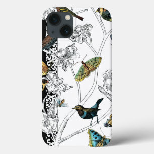 iPhone 13 Case Oiseaux et papillon sur un arrière - plan noir et
