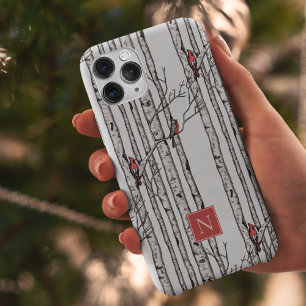 Coque Pour Pour iPhone 14 Pro Max Oiseaux monogrammes et oiseaux cardinaux rouges