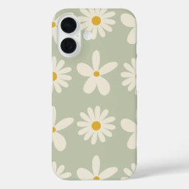 Coques iPhone 16 Olive Green Daisy - Cottagecore Floral