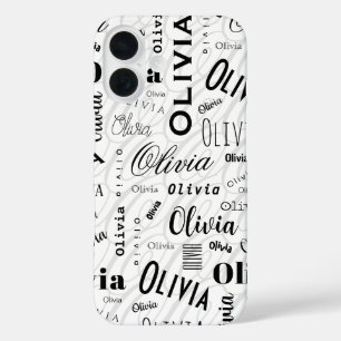 Coques iPhone 16 Olivia Nom Personnalisé Noir Blanc