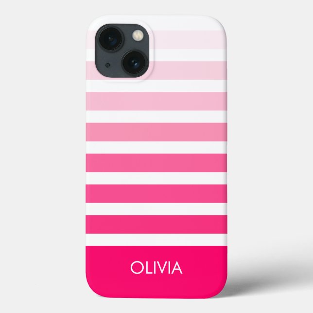 Coques Case-Mate iPhone Ombre rose moderne rayé Nom personnalisé (Verso)