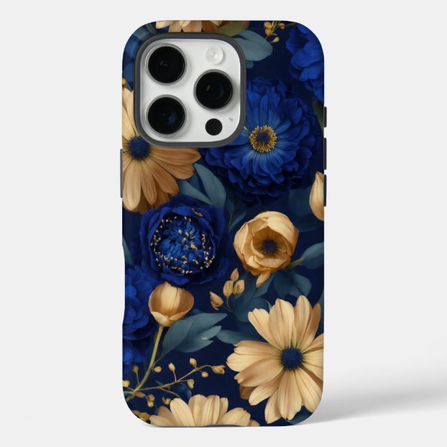 Coques Case-Mate iPhone Opulence florale dorée et bleue (Verso)