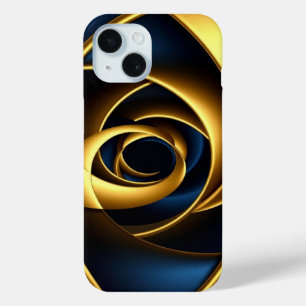 Coque Pour iPhone 15 or bleu spirale abstrait motif vortex luxe ge