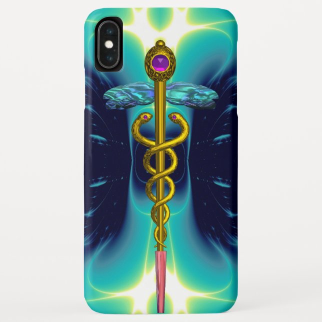 Coques Case-Mate iPhone OR CADUCEUS MÉDICALE SYMBOLE, Bleu Turquoise Turqu (Dos)