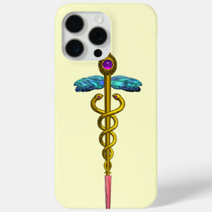 Coque iPhone 15 Pro Max OR CADUCEUS SYMBOLE MÉDICALE Ivoire