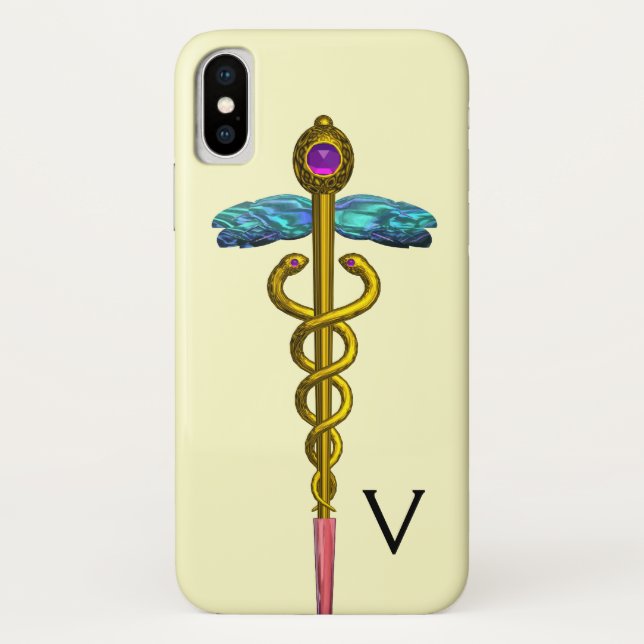 Coques Case-Mate iPhone OR CADUCUS SYMBOLE MÉDICALE MONOGRAM, Crème (Dos)
