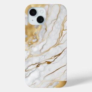 Coque Pour iPhone 15 Or et Marbre blanc Abstrait