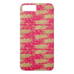 Coque iPhone 8 Plus/7 Plus Or et rayures scintillantes et cercles de rose
