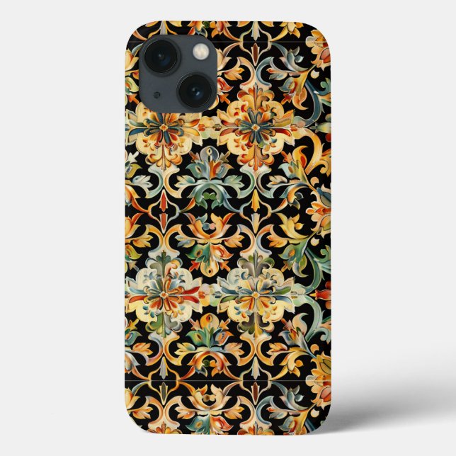 Coques Case-Mate iPhone Or fleuri sur noir (Verso)