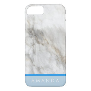 Coque Case-Mate Pour iPhone or girly Faux Marbre bleu chaud ligne ton nom