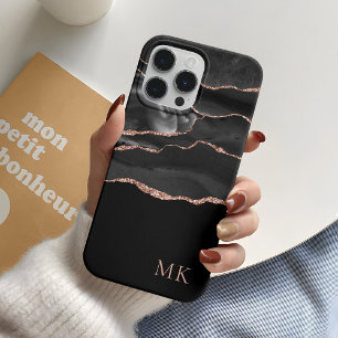 Coque Pour iPhone 14 Pro Or Moderne & Agate Noire