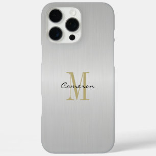 Coques iPhone 16 Pro Max Or Monogramme initial et nom Silver personnalisé