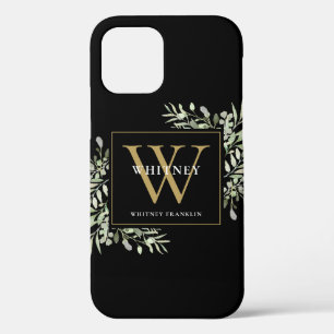 Case-Mate iPhone Case Or Noir Monogramme Élégante Modernité Verdure