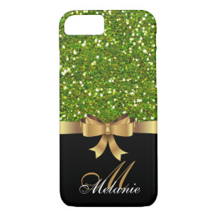 Coques Pour iPhone Or personnalisé, PARTIES SCINTILLANT VERT Noir BAS
