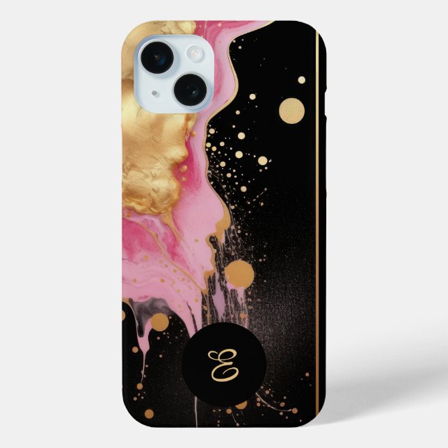 Coques Case-Mate iPhone Or rose abstrait moderne et marbre noir (Verso)