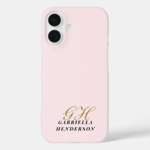 Coques iPhone 16 Or rose pastel doré Monogramme Minimaliste Élégant