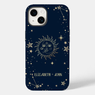 Coque Pour iPhone 14 Or Soleil Et Lune Céleste 