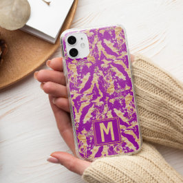 Case-Mate iPhone Case Or sur marbre chic violet Monogramme personnalisé