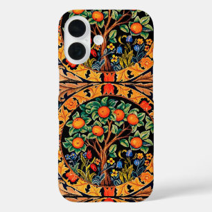 COQUES iPhone 16 ORANGE ARBRE AVEC FEUILLES VERTS, FLEURS