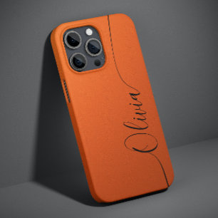 Coque Pour iPhone 14 Orange Black Elegant Calligraphie Nom du script