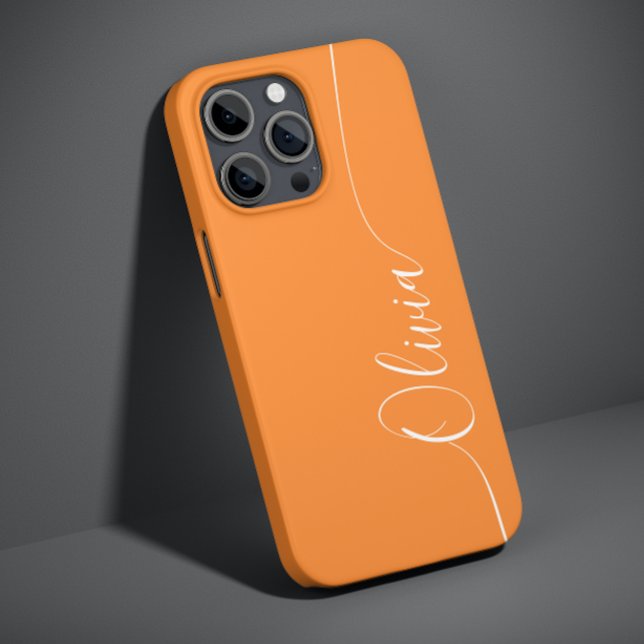Coques Case-Mate iPhone Orange Blanc Élégant Calligraphie Nom du script (Créateur téléchargé)