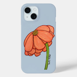 Coque Pour iPhone 15 Orange Flower with Blue background