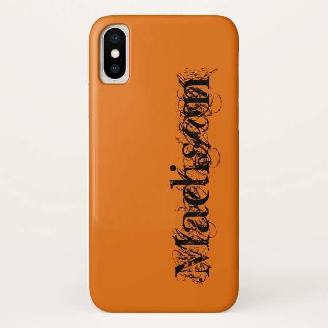 Coques Case-Mate iPhone Orange Noir Personnalisé Nom Propre Halloween (Dos)