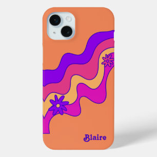 Coque iPhone 15 Mini Orange, Rose, Violet Personnalisés Rétro