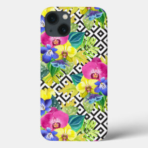 Etui iPhone 13 Orchid Begonia et Palm Leaves
