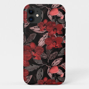 Case-Mate iPhone Case Orchidées rouges sur noir.