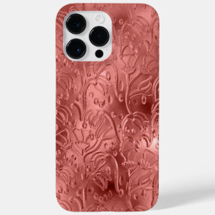 COQUE POUR POUR iPhone 14 PRO MAX ORNAMATION DE REGARDE MÉTALLIQUE EMBOSSÉE ROUGE