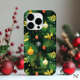 Coque Pour iPhone 14 Pro Ornements de Noël verts personnalisés