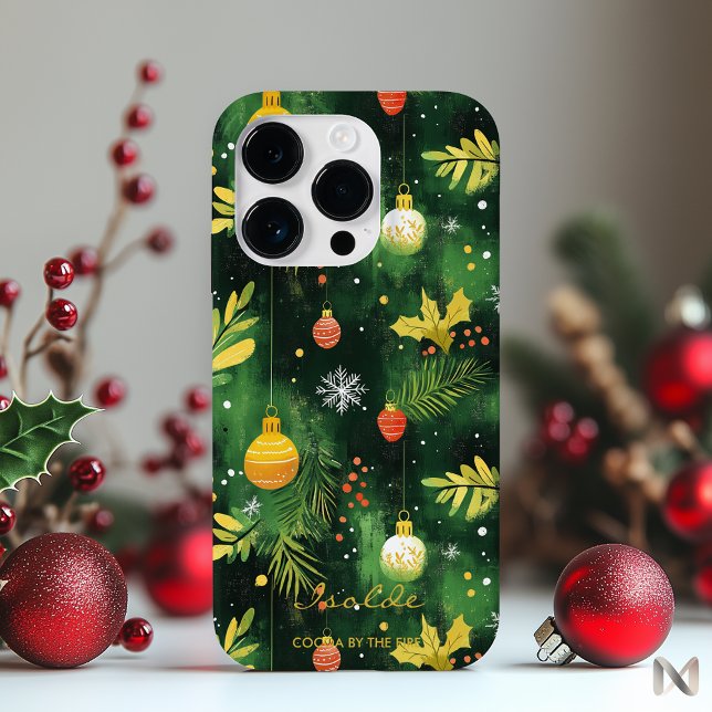 Coques Case-Mate iPhone Ornements de Noël verts personnalisés (Créateur téléchargé)
